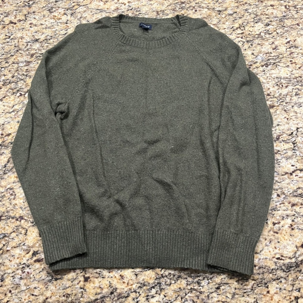J.Crew Mens Lambswool Blend Raglan Crewneck Sweater‎ Olive Green Large
